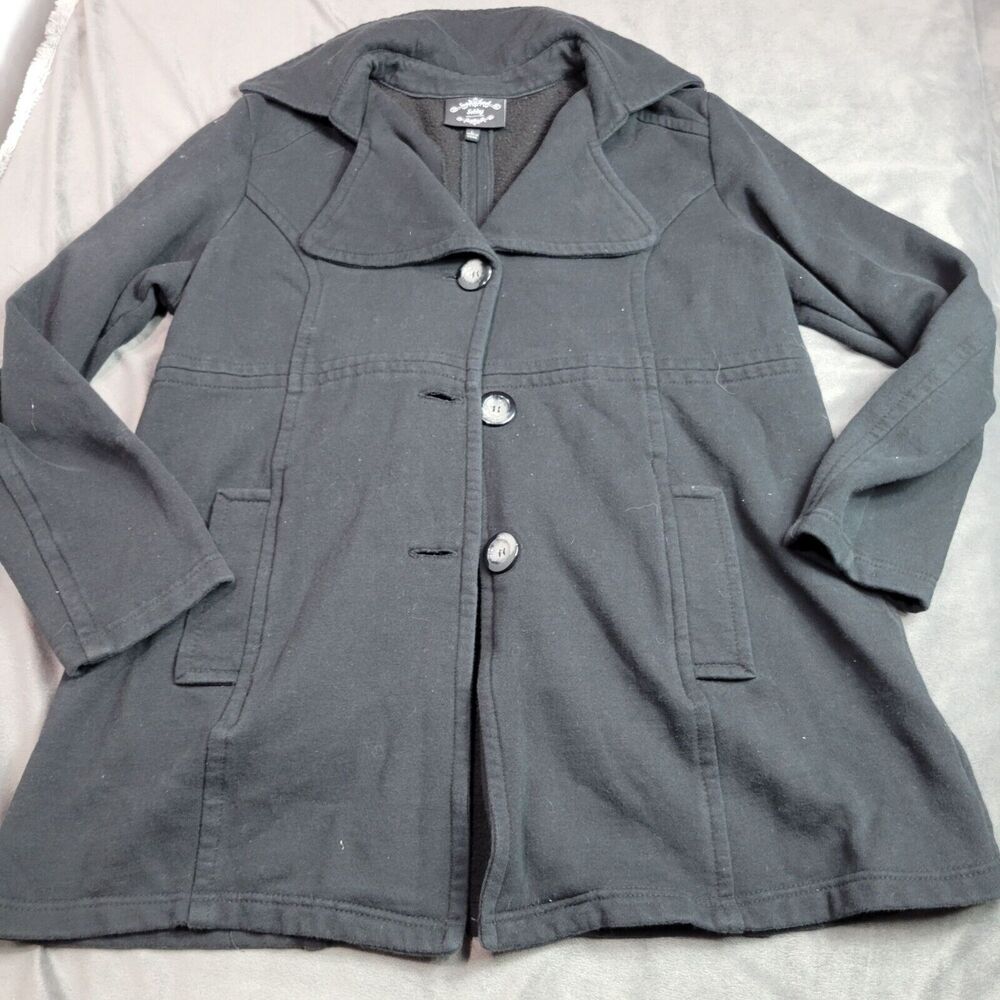 Sebby Collection Womens Black‎ Coat L Cotton/Polyester Button Front